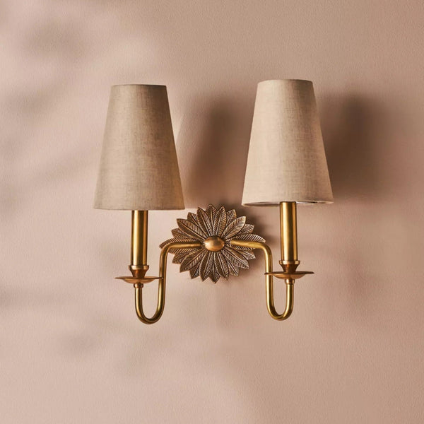 Nimb Elegance Double Brass Fabric Sconce Wall Lamp