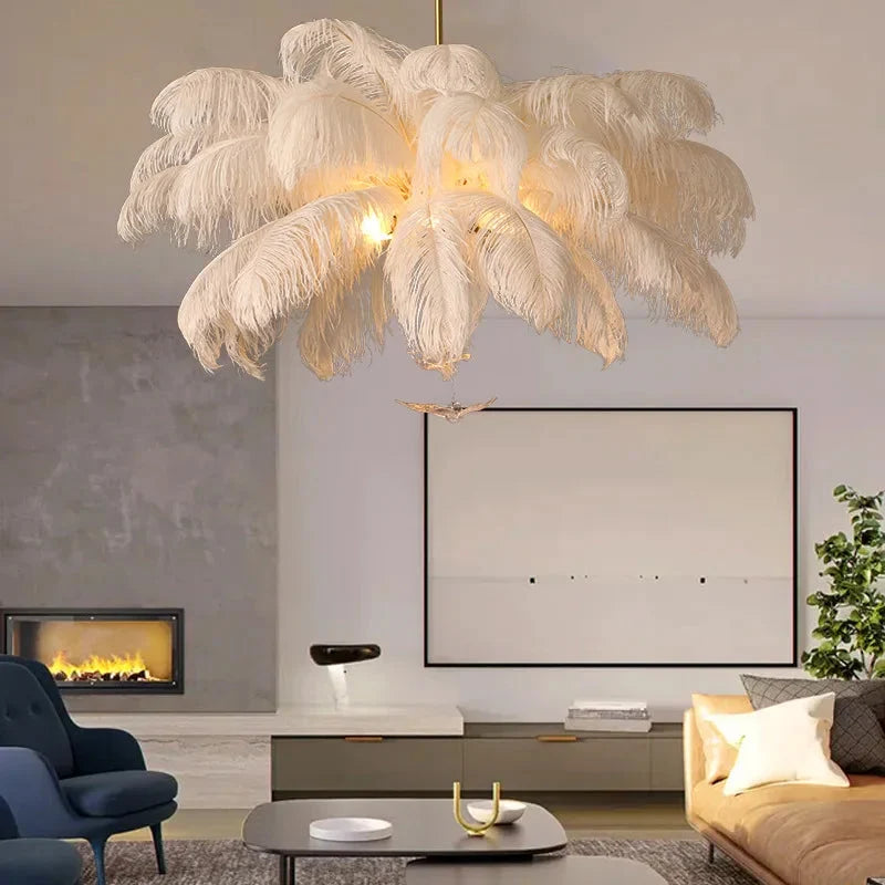 Divas Modern White Ostrich Feather Chandelier