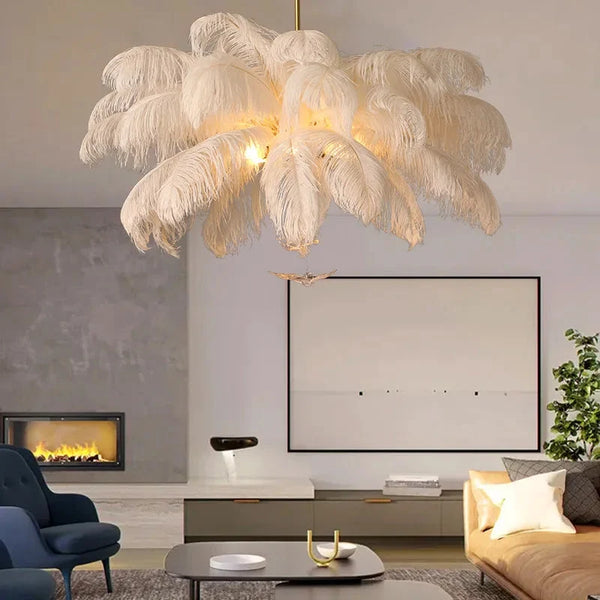 Divas Modern White Ostrich Feather Chandelier