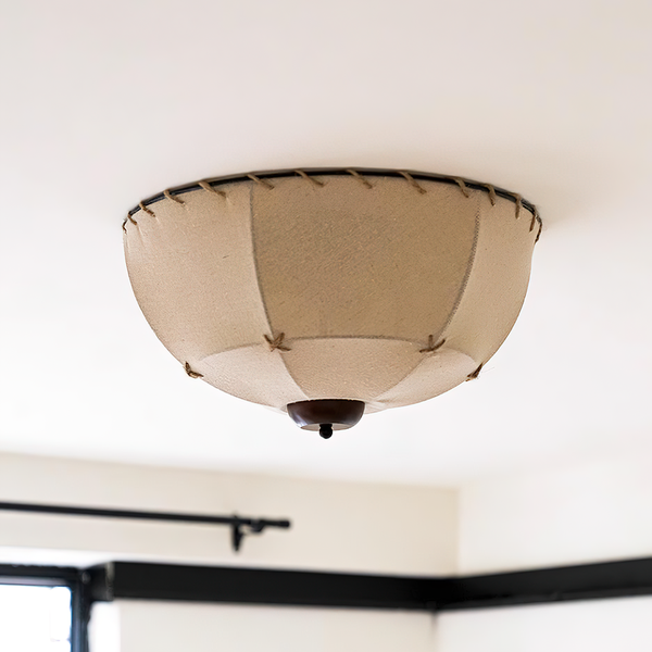 Dome Ceiling Light Handcrafted Wood Fabric Rustic
