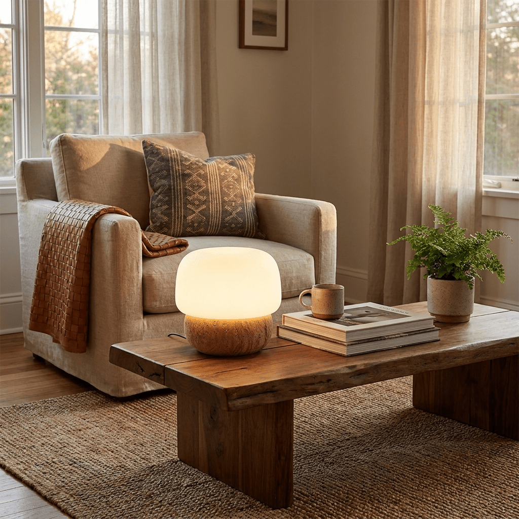 Round Doudou Travertine Table Lamp