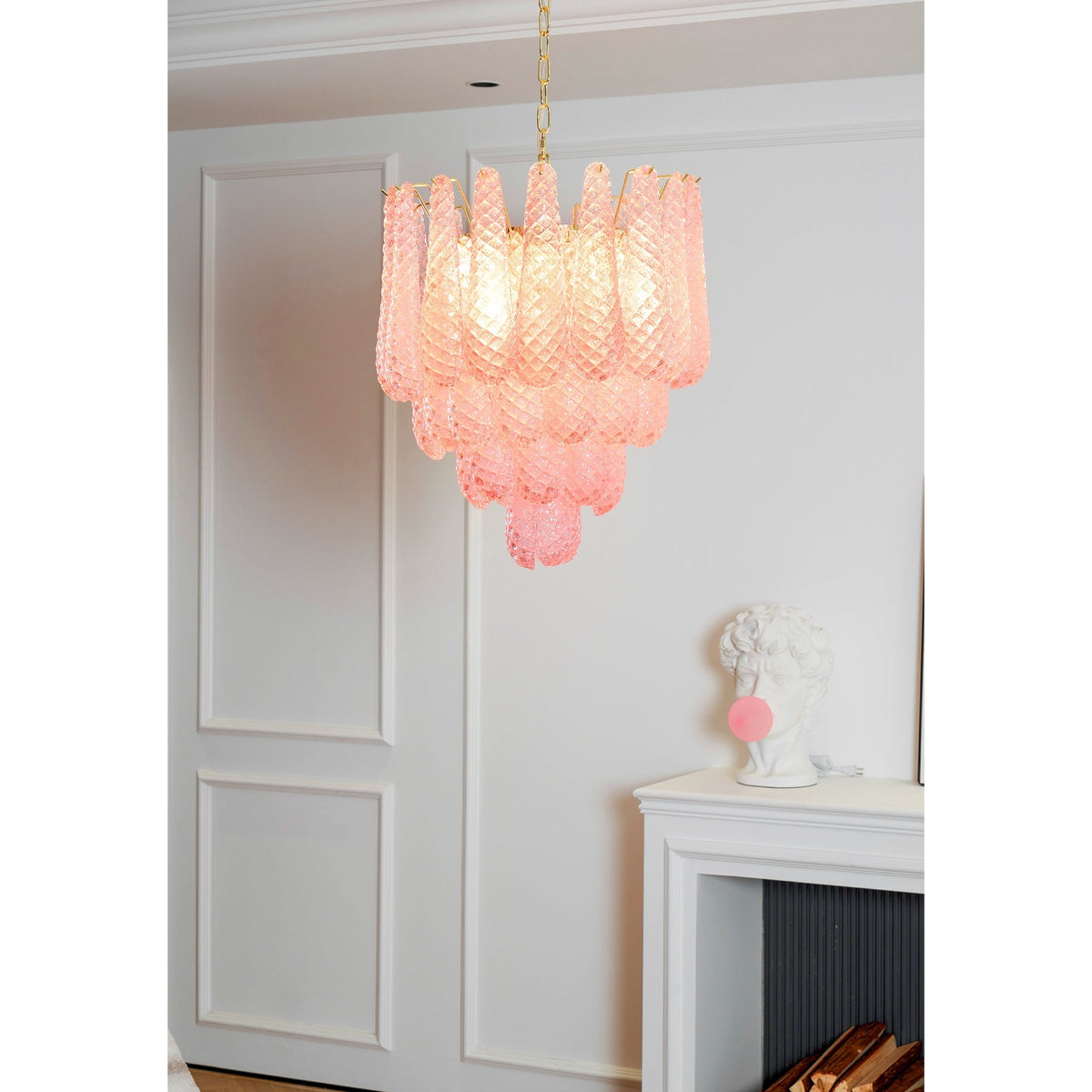 Junto Postmodern Luxury Drop Pink Glass Chandelier