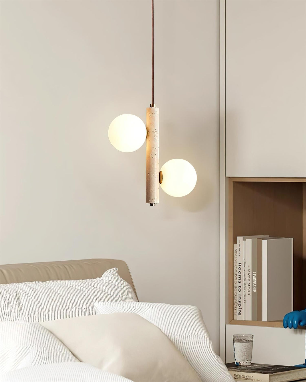 Orbitra Vertical Pendant Lamp Travertine & Glass