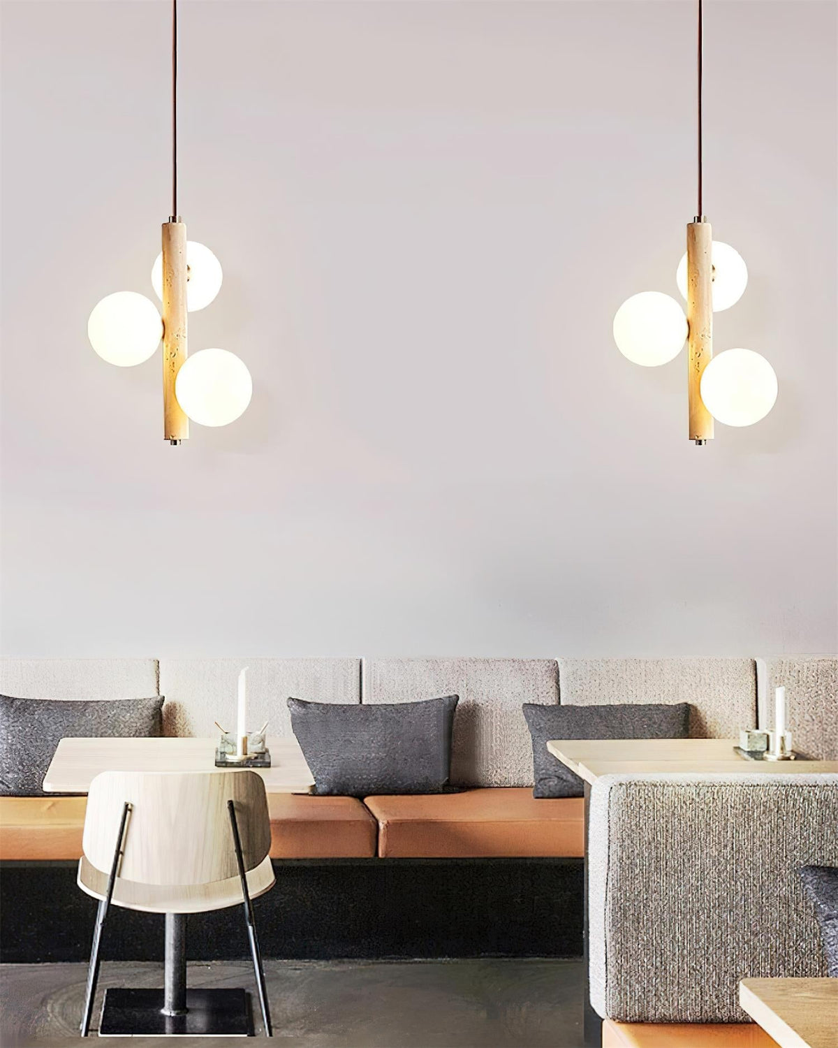 Orbitra Vertical Pendant Lamp Travertine & Glass