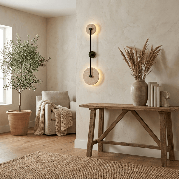 Dual Disc Travertine Wall Sconce