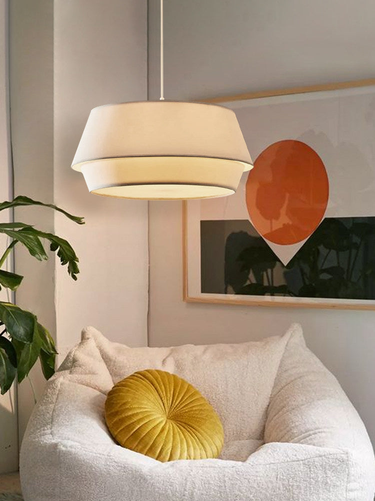 Ecru Two-Tier Linen Pendant Lamp