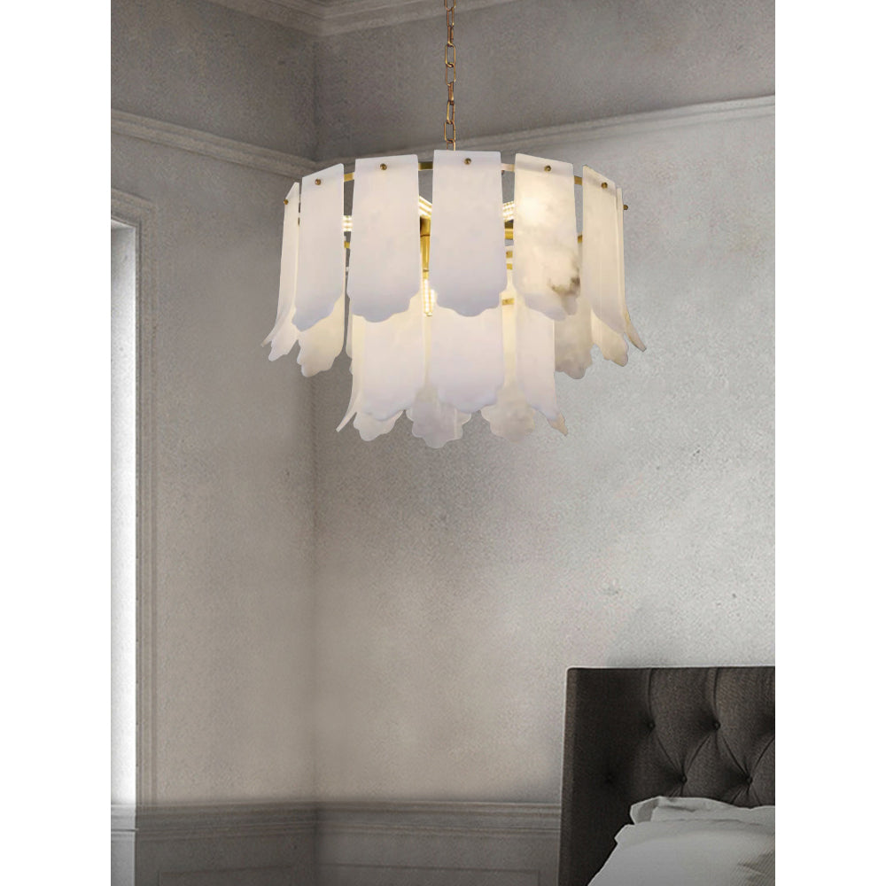 Hue Postmodern Luxury Brass Alabaster Chandelier