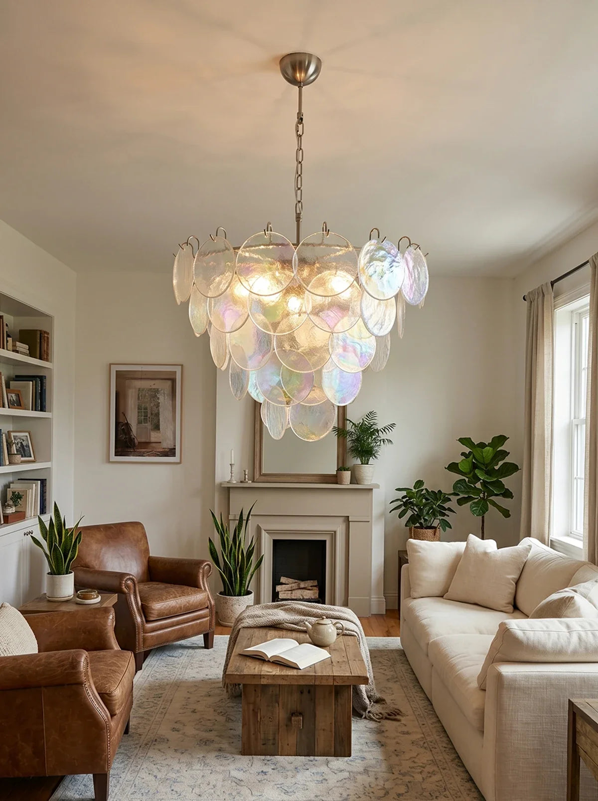 Vintage Iridescent Disc Glass Chandelier