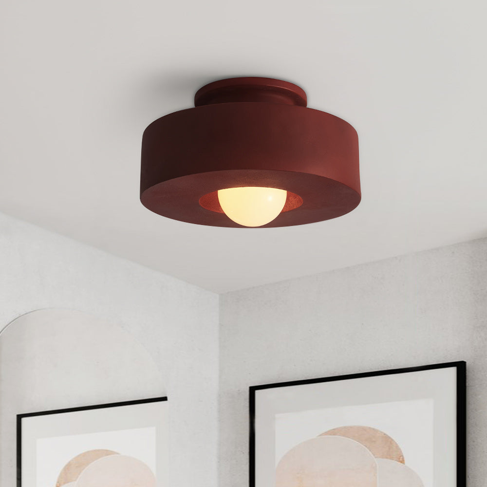 Nordic Geometric Flush Mount Cylindrical Ceramic Ceiling Light