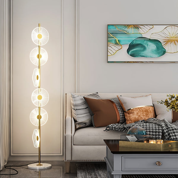 Carins Floor Lamp Creative Circle Modern, , White/Gold, Bedroom
