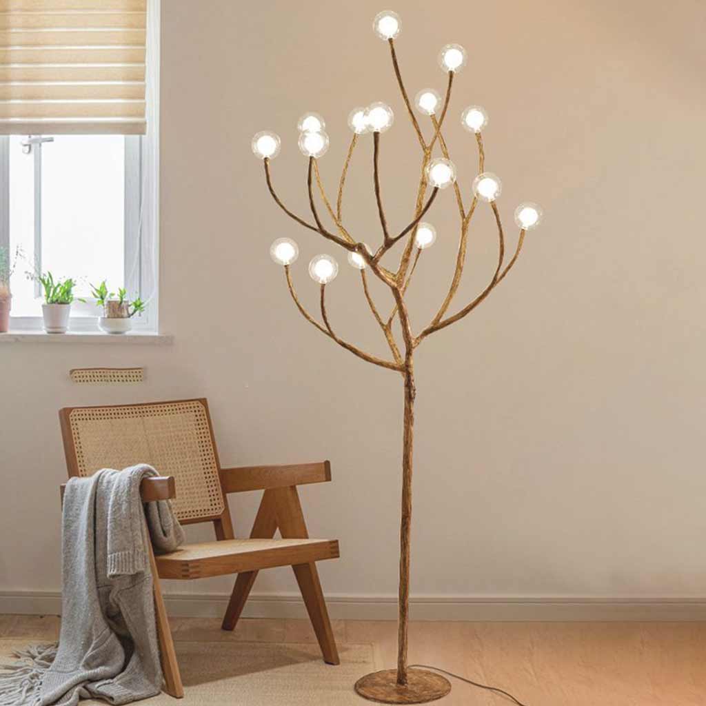 Floor Lamp Retro Natural Metal Tree Branch Multi Globe
