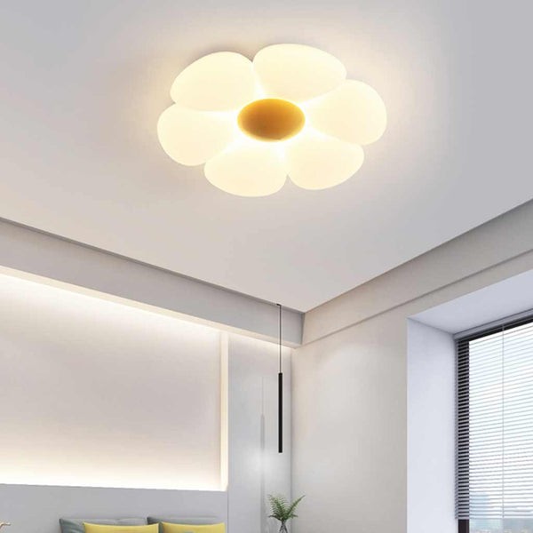 Flush Mount Ceiling Light Kids Room Cream Acrylic Flower LED
