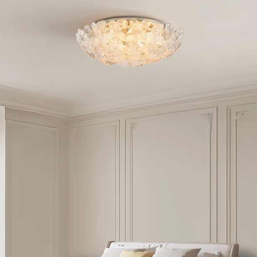 Flush Mount Ceiling Light French Round Glass Flower