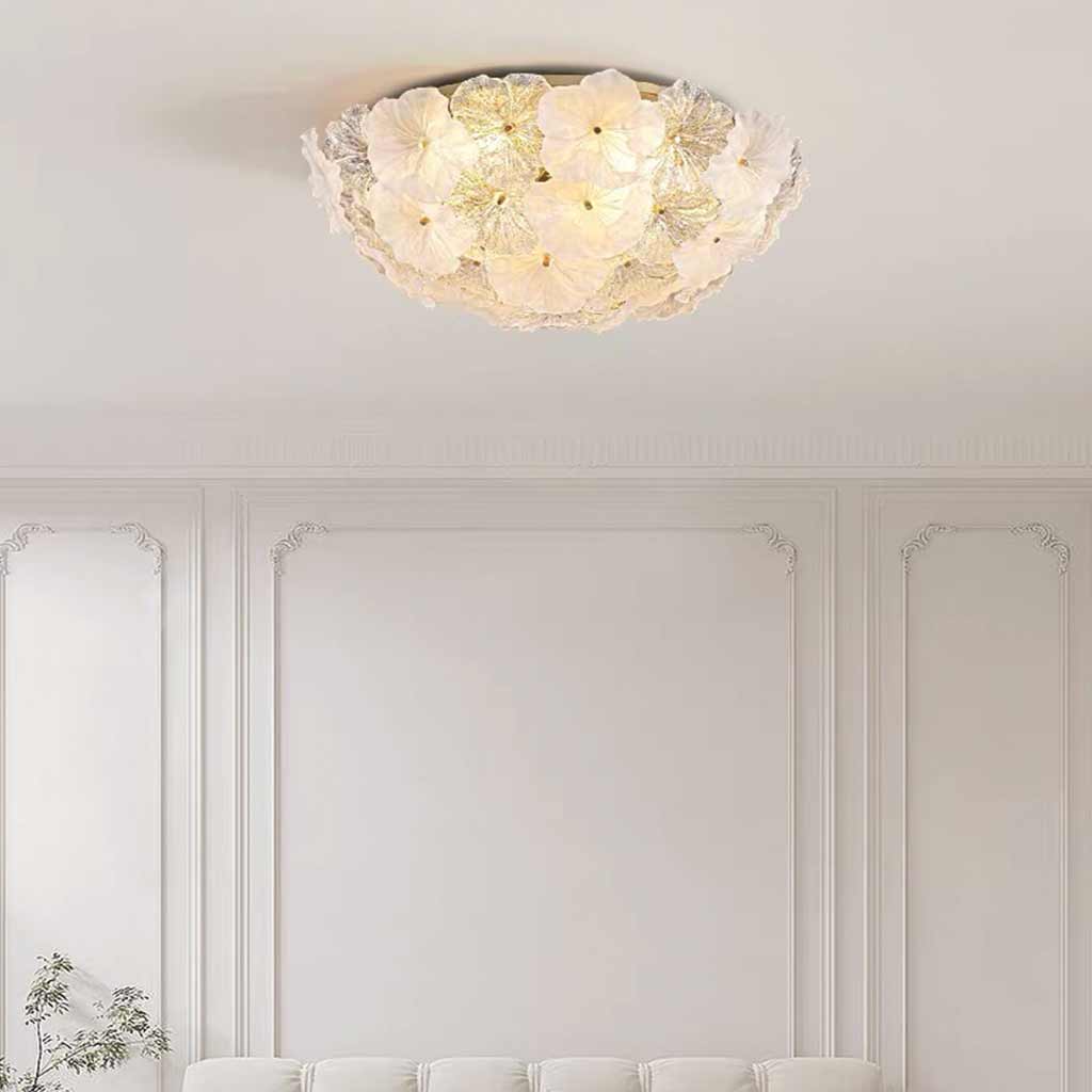 Flush Mount Ceiling Light French Round Glass Flower