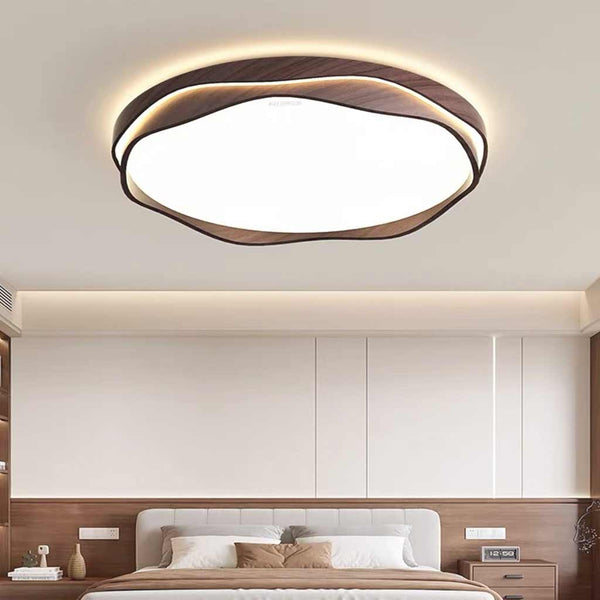 Flush Mount Ceiling Light LED Dimmable, Walnut Color