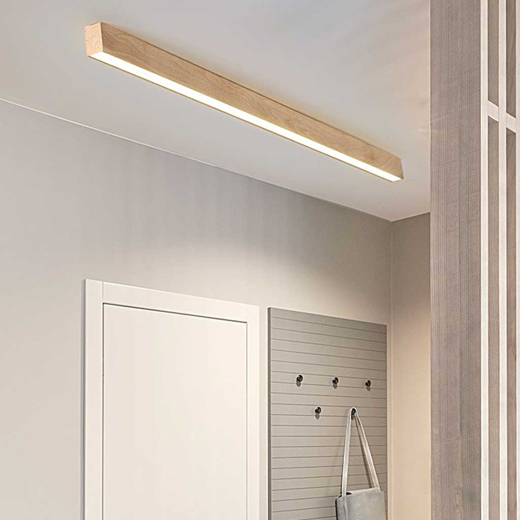 Flush Mount Ceiling Light Minimalist Linear Dimmable LED, Log/Walnut Color