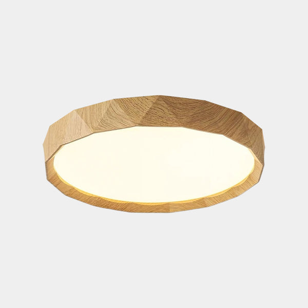Flush Mount Ceiling Light Round Wood Grain LED, Log / Walnut Color