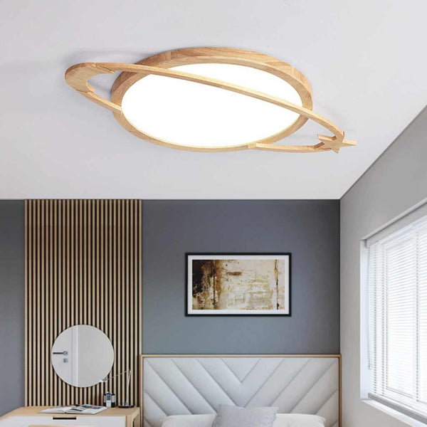 Flush Mount Ceiling Light Wood Planet Dimmable LED
