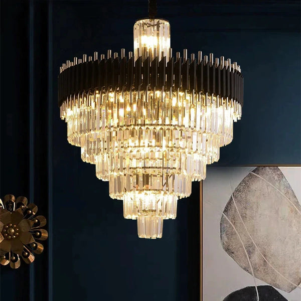 Fyu Modern Large Black and Gold Glass Chandelier
