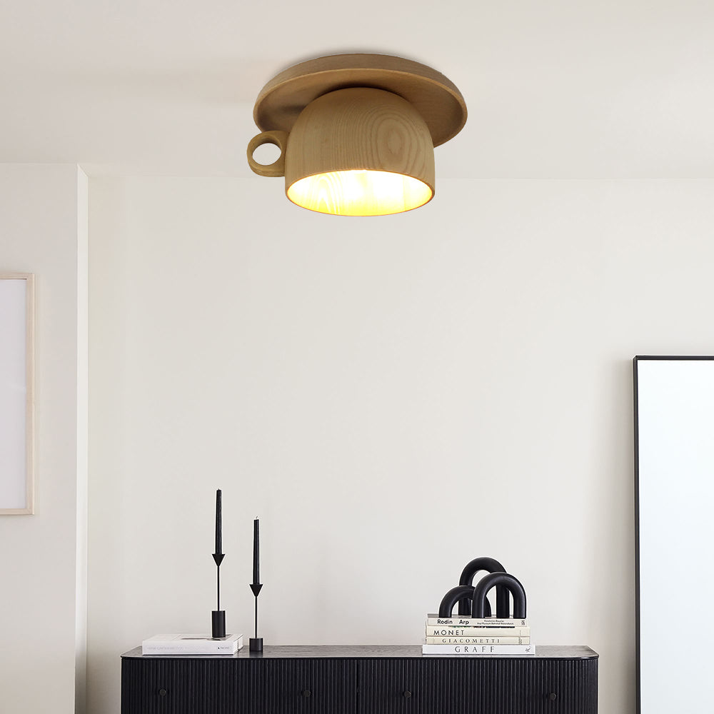 Arisha Modern Wood Cup Flush Mount Ceiling Light Bedroom