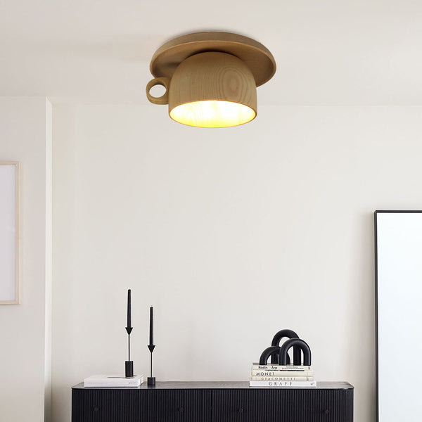 Arisha Modern Wood Cup Flush Mount Ceiling Light Bedroom