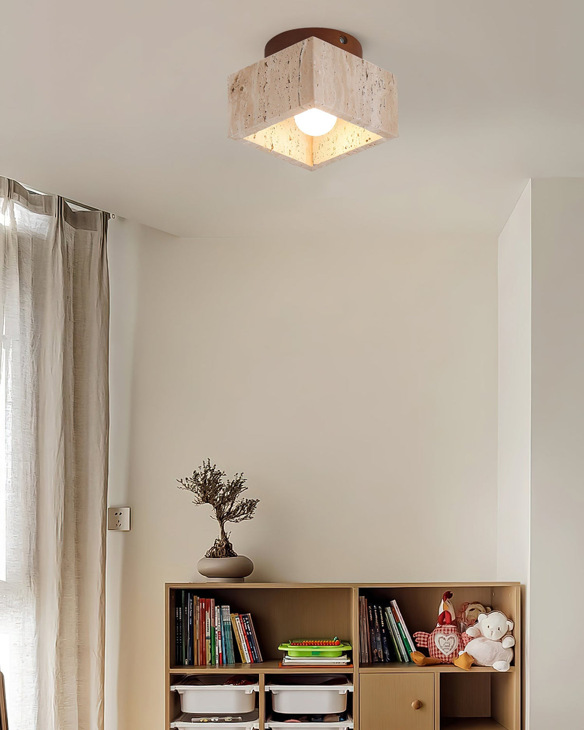 Ritta Sqaure&Round Ceiling Light Black& Yellow Travertine
