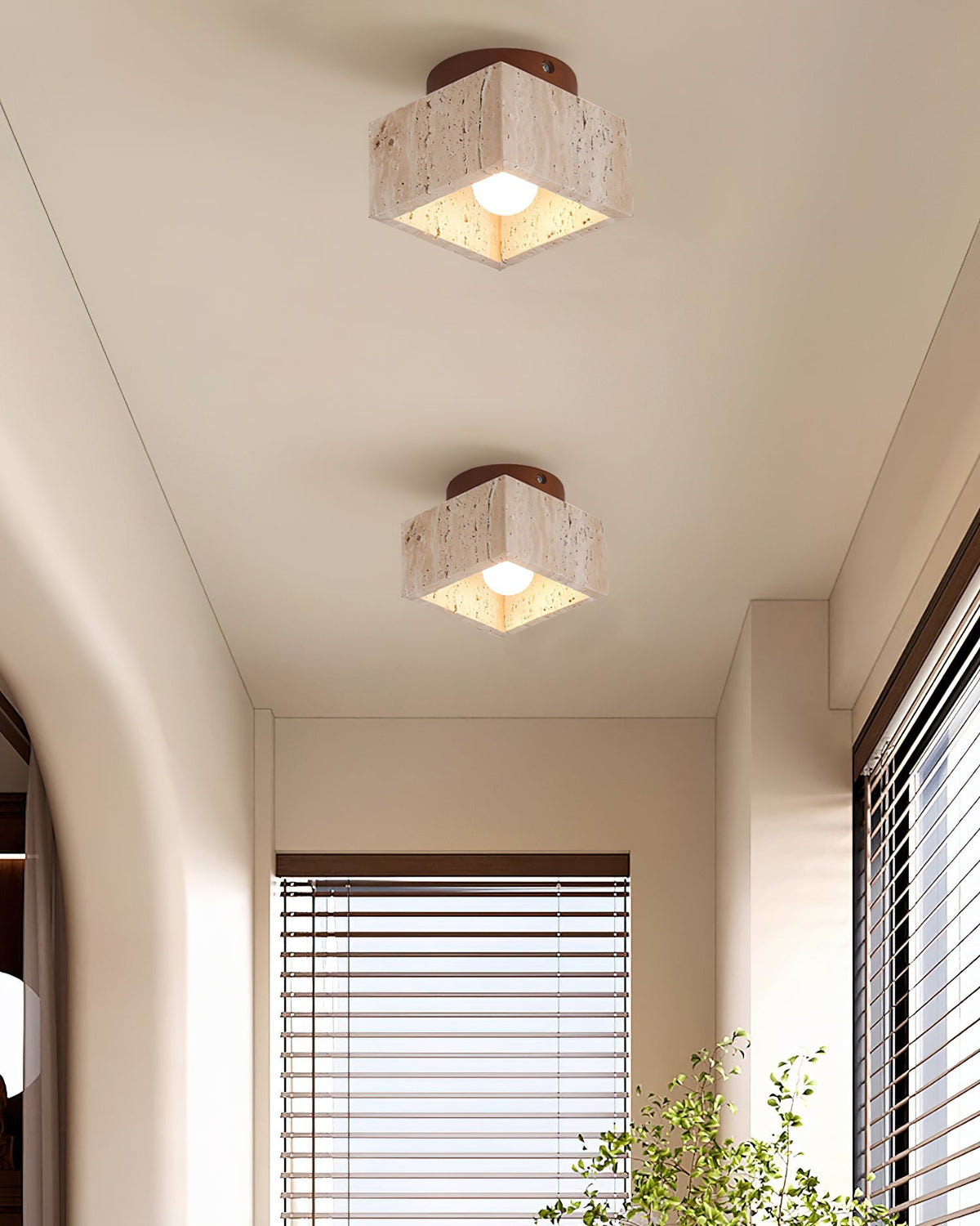 Ritta Sqaure&Round Ceiling Light Black& Yellow Travertine