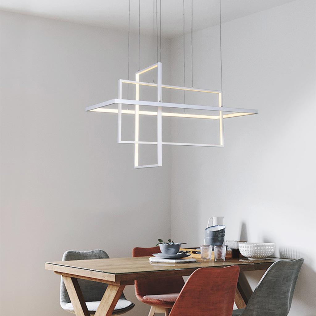 Chandelier LED Geometric Linear Rectangle Aluminum, White
