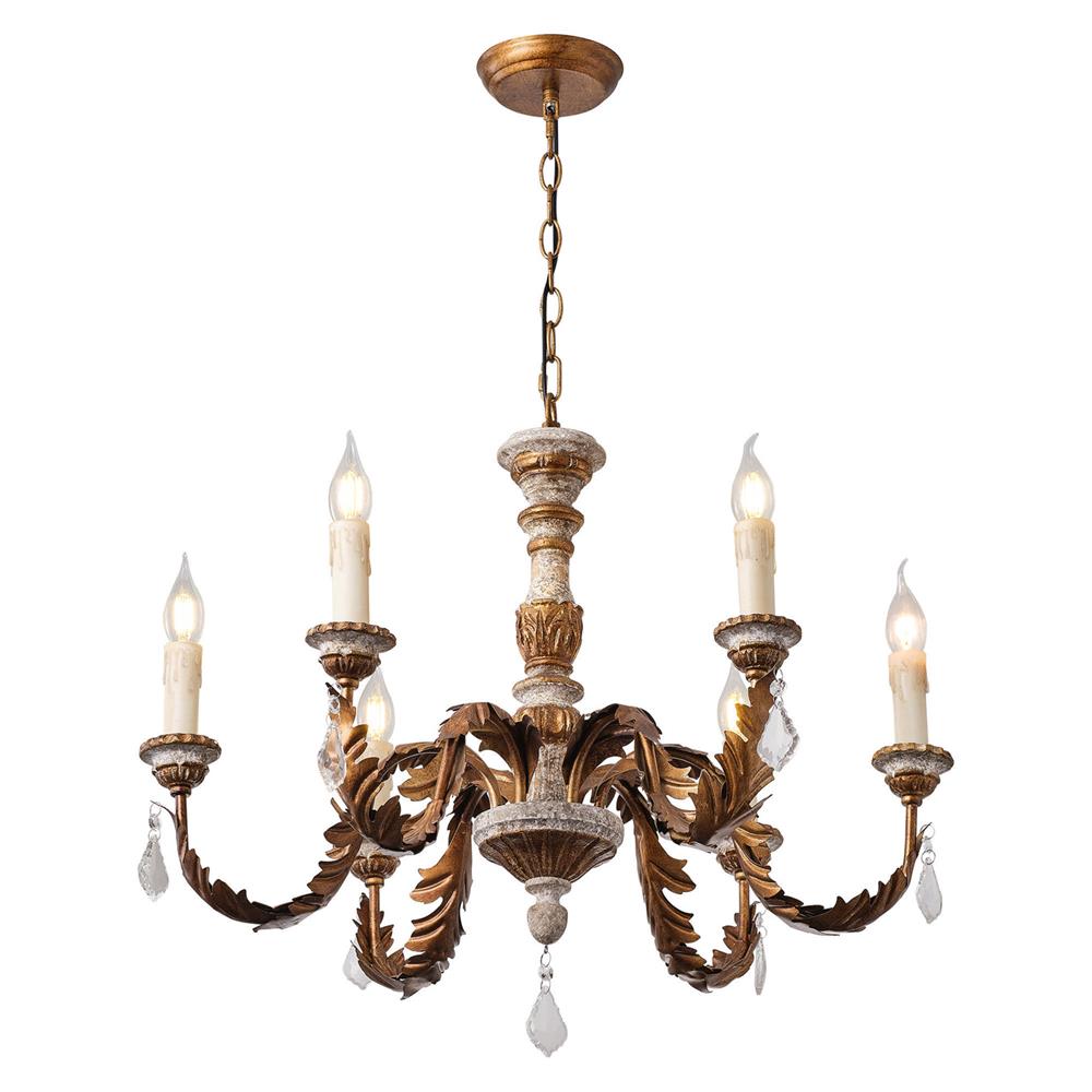 Ivinila Vintage Industrial Solid Wood Crystal Chandelier