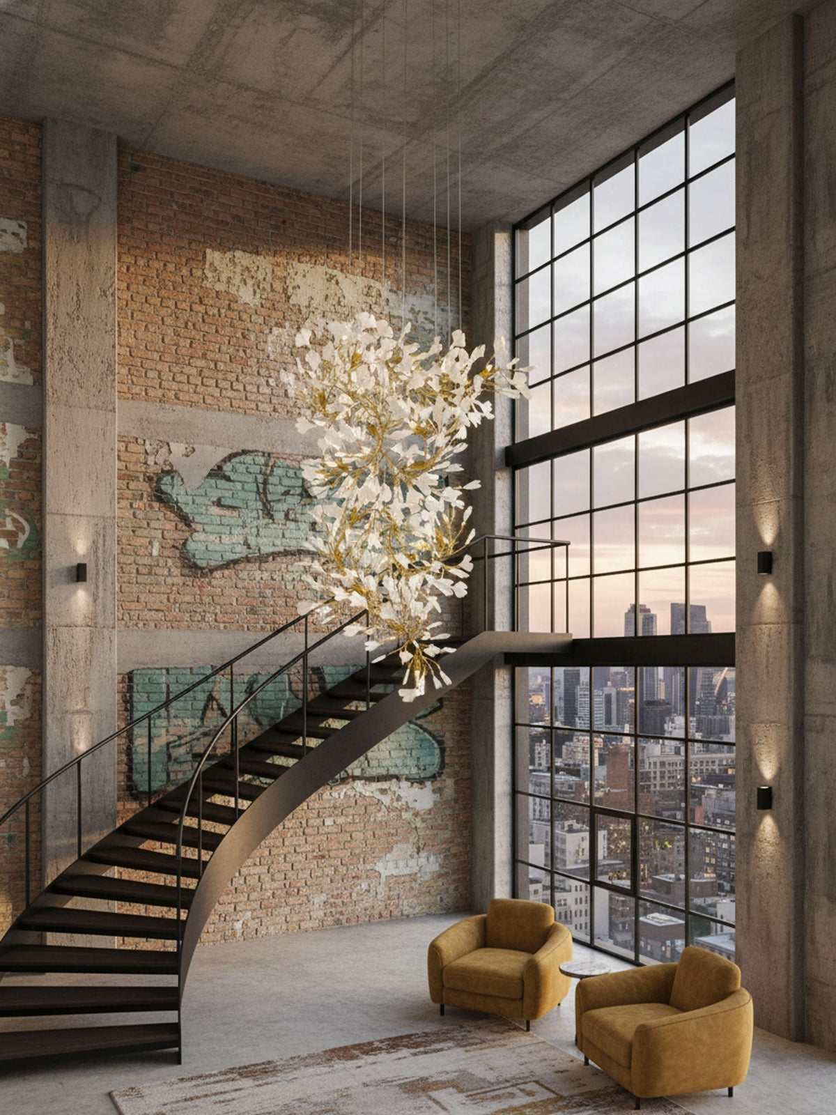 Sorvyn Pendant Lamp Ginkgo Ceramic Brass Floral
