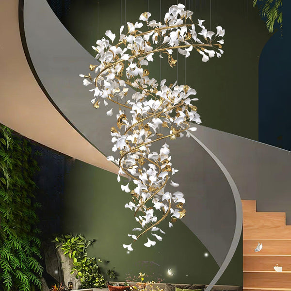 Olivia Modern Gold Staircase Chandelier, Metal & Ceramic