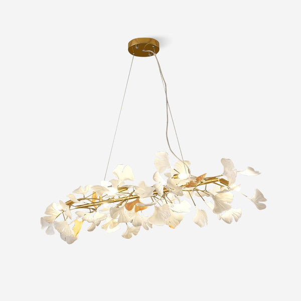 Chandelier Metal Frame Ceramic Gingko White Gold Shade Modern Art