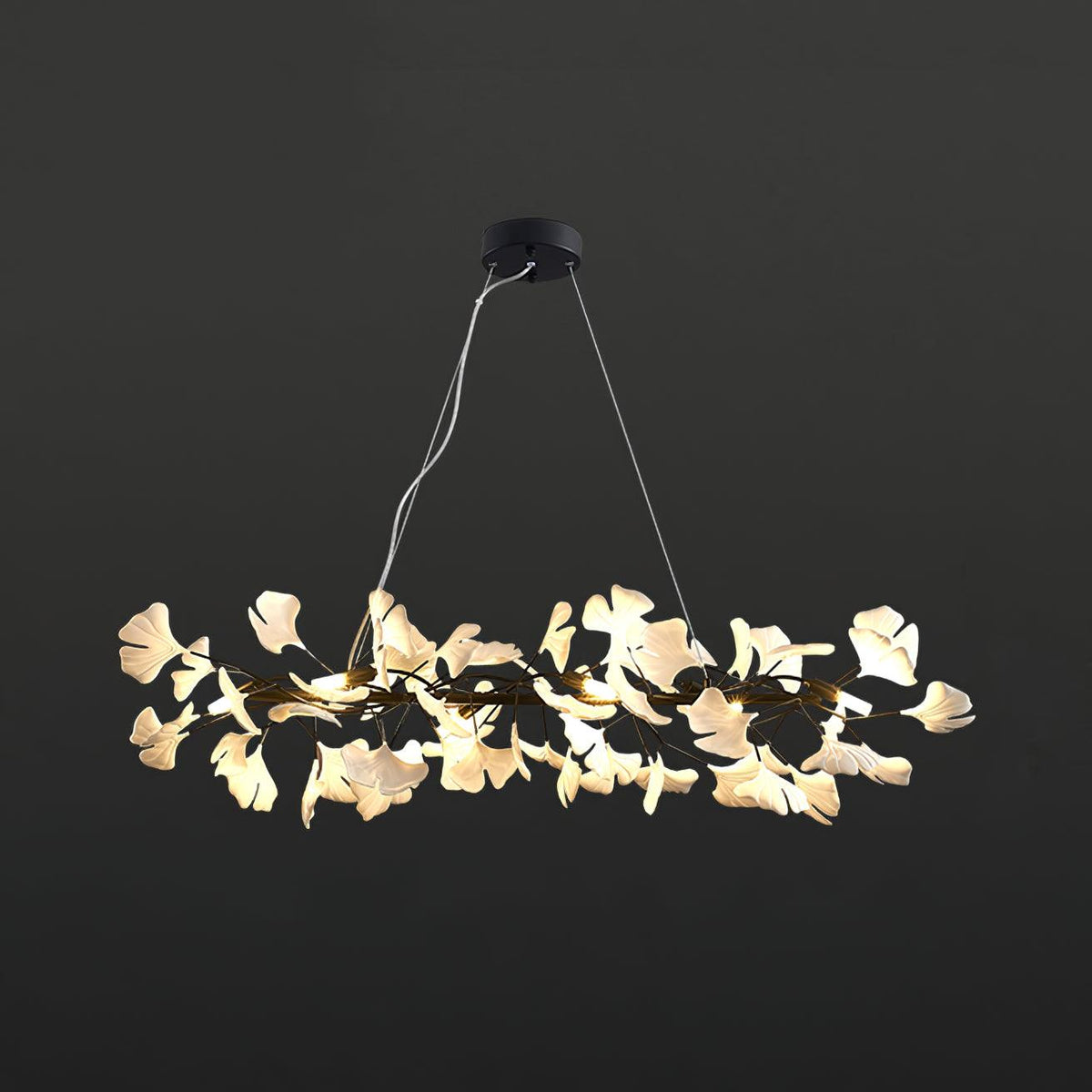 Chandelier Metal Frame Ceramic Gingko White Gold Shade Modern Art