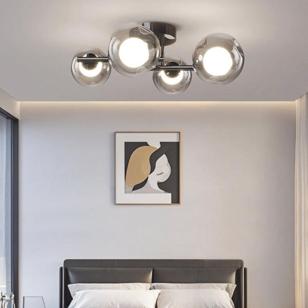 Glass Ball Ceiling Light LED Semi-Flush, Smoke Grey