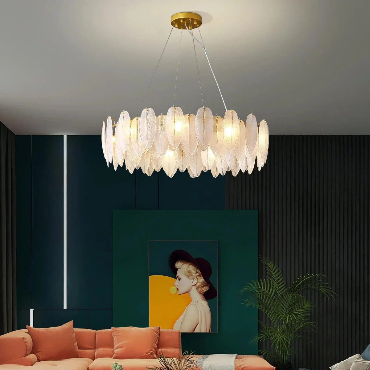 Vivi Grey Crystal Feather Chandelier