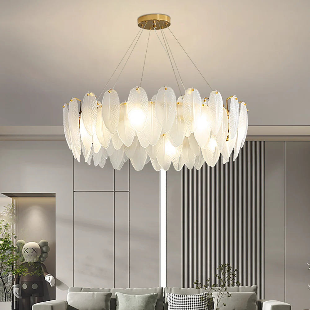 Glass Frosted Feather Chandelier