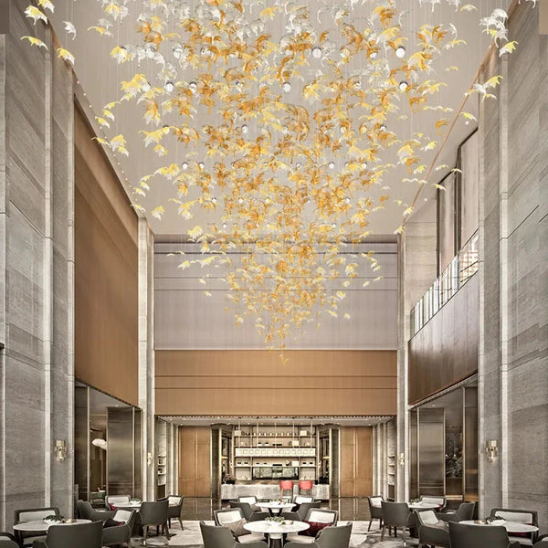 Glass Maple Leaf Hanging Light for Staircase