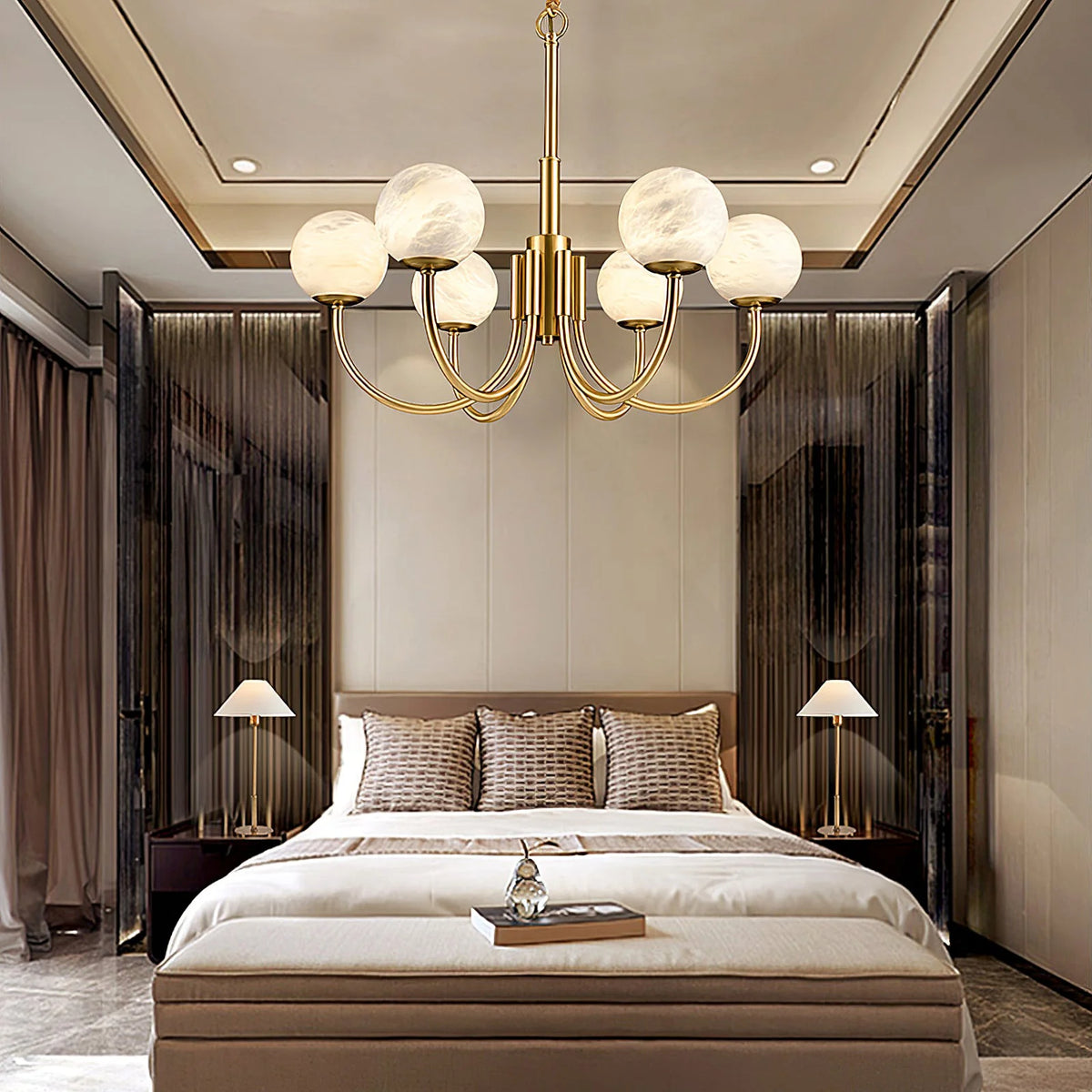 Alabaster Maytoni Erich Brass Chandelier