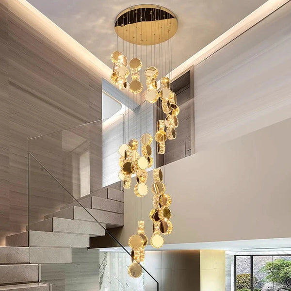 Gold Dimmable High Ceiling Crystal Chandelier