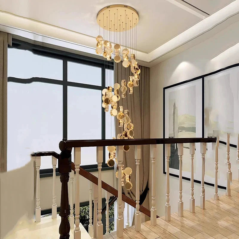 Gold Dimmable High Ceiling Crystal Chandelier