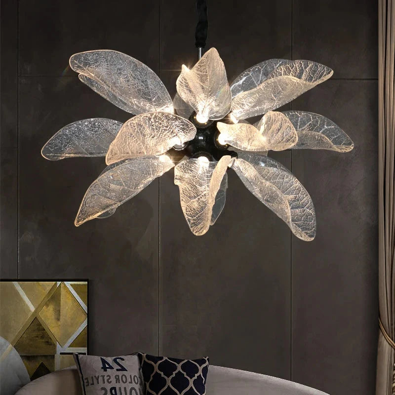 Milen Modern Crystal Leaf Chandelier - Black/Gold