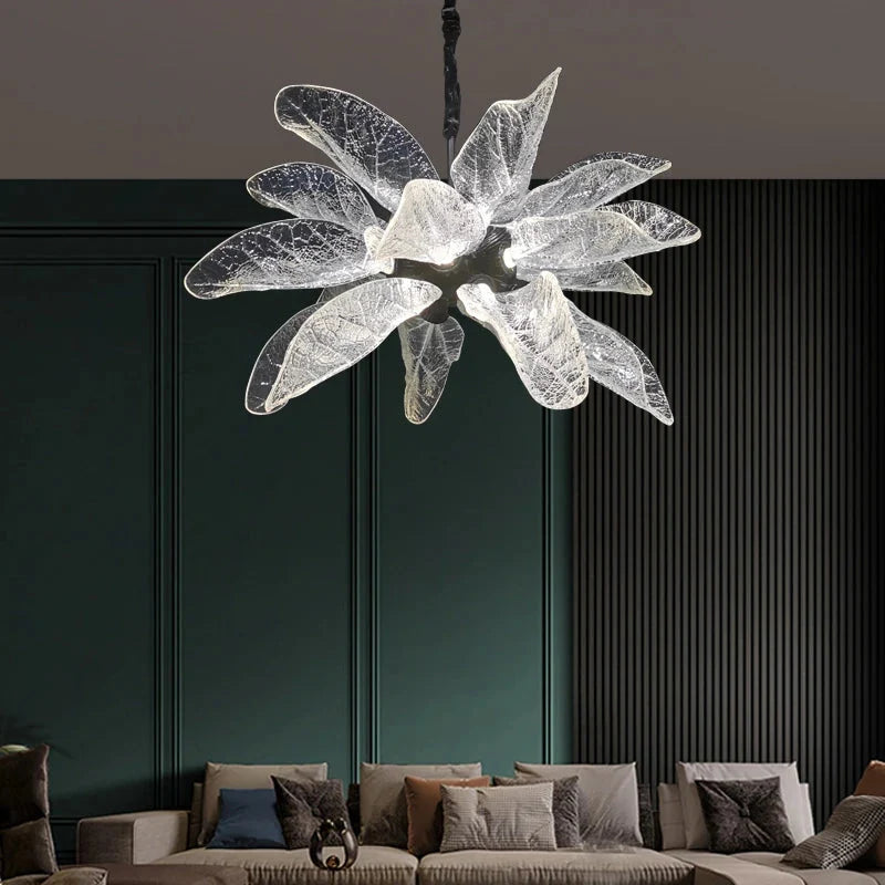Milen Modern Crystal Leaf Chandelier - Black/Gold