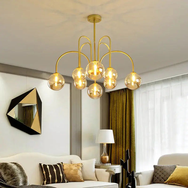 8 Light Led Glass Ball Chandelier Black/Gold