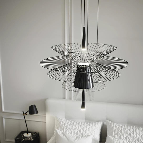 Chandelier Sculptural Layered Wire Frame Statement Bold Modern Centerpiece