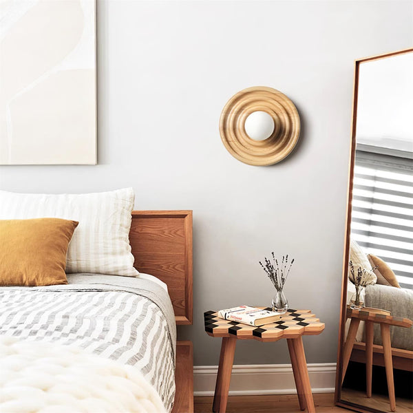 Aldinise Wall Lamp Ripple with Ash Wood Body and Glass Globe Shade