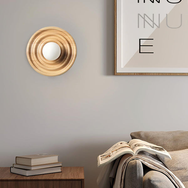 Aldinise Wall Lamp Ripple with Ash Wood Body and Glass Globe Shade