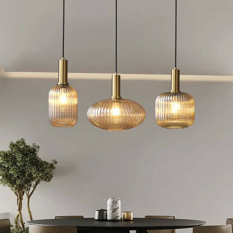 Striped Lantern Clear Glass Pendant Lighting