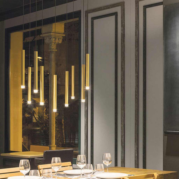 Hanging Pendant Light Minimalist Slim Tube, Gold