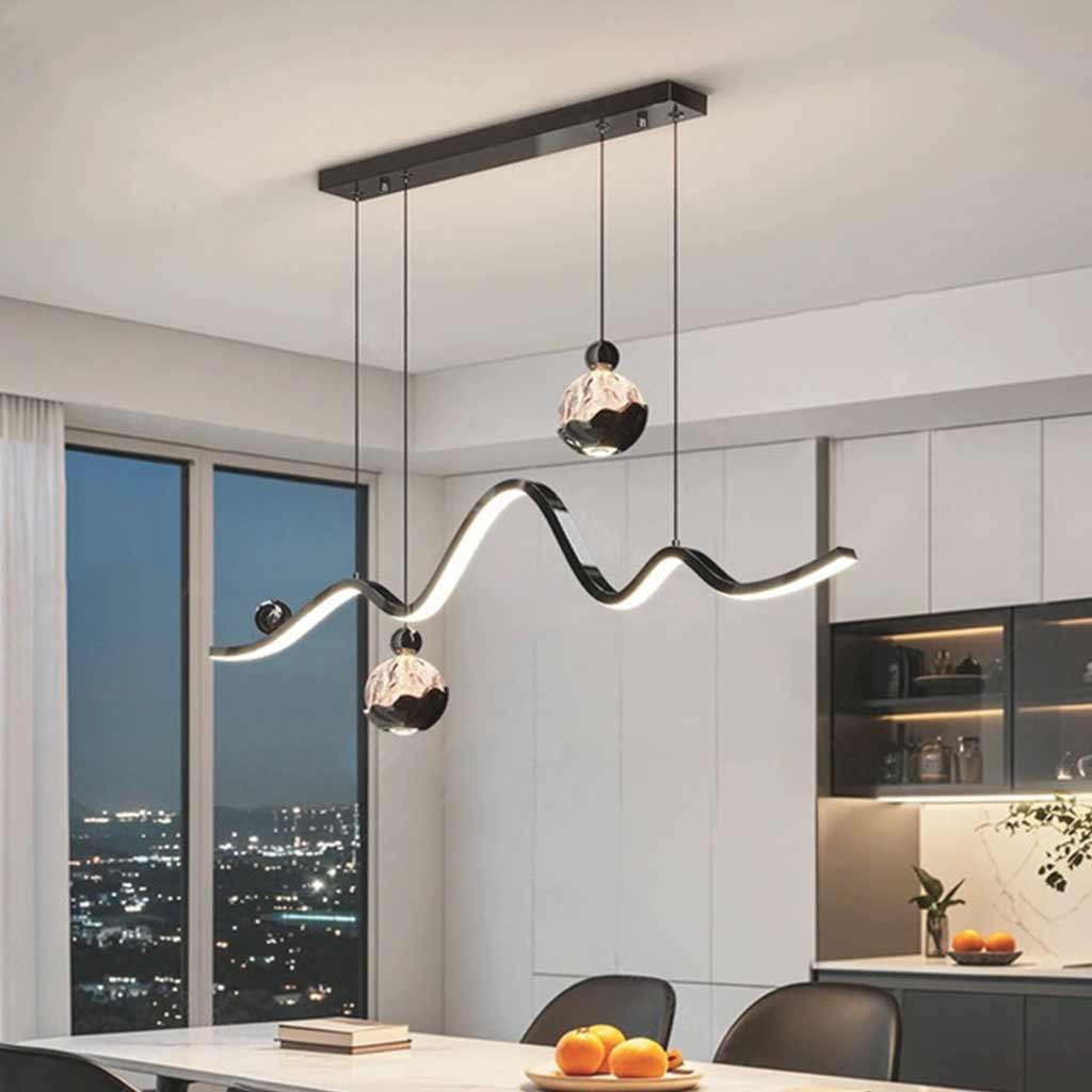 Hanging Pendant Light Wavy Globe Dimmable LED, Black