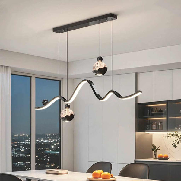 Hanging Pendant Light Wavy Globe Dimmable LED, Black
